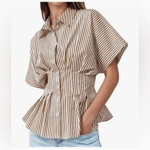 NWT Brown V-Neck Slim Fit Top Stripe-S
